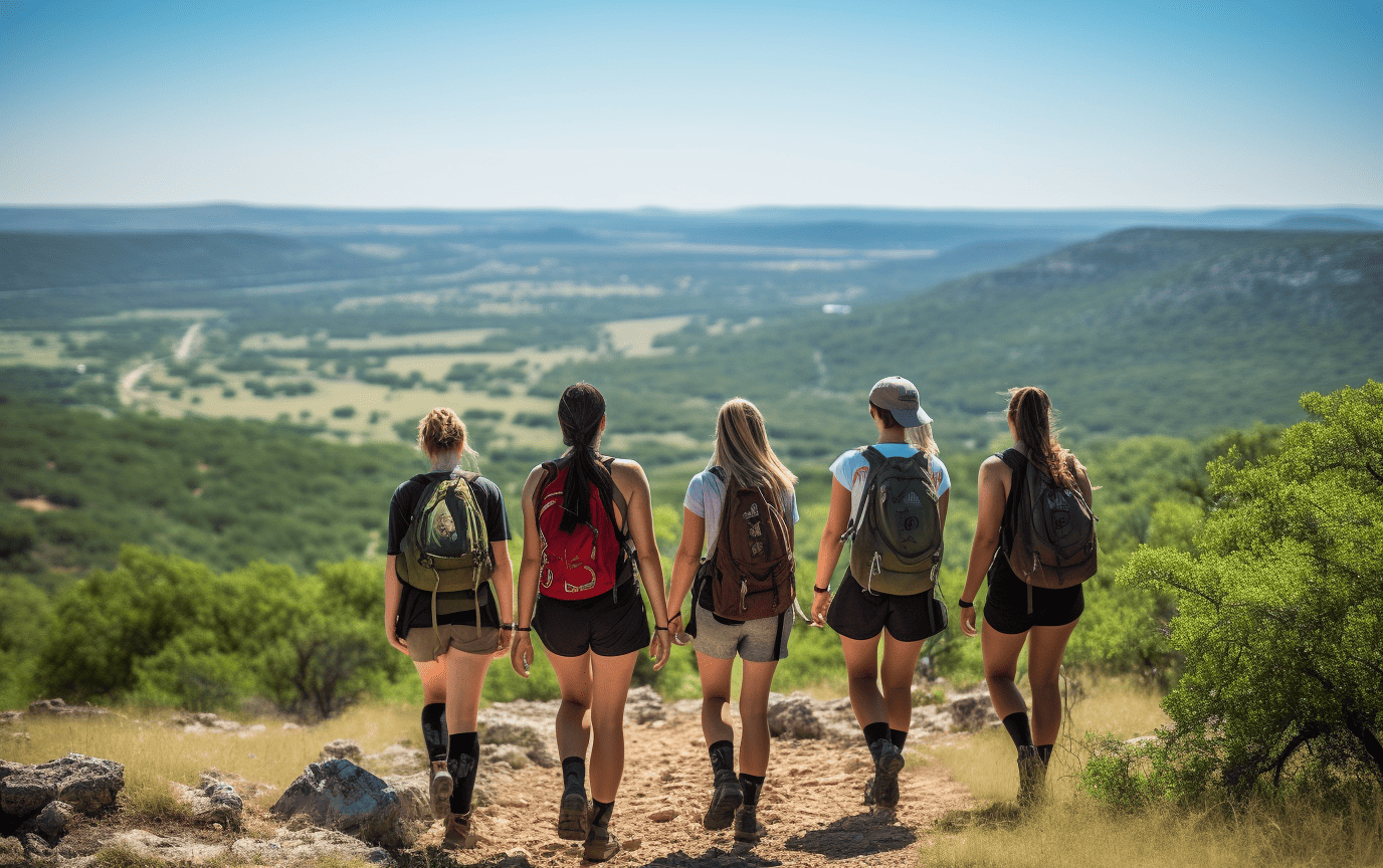 group hiking enchanted rock